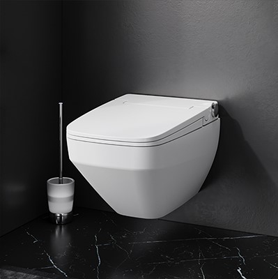 Фото товару Унітаз підвісний безобідковий FlashClean, з кришкою-біде TouchReel