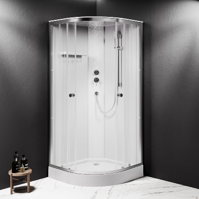 Фото товару Кабіна душова 90x90, 1/4 кола, профіль мат.хром, скло прозоре
